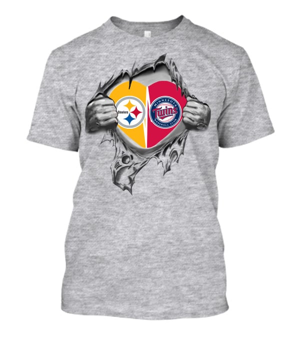 Steelers Twins Heart Steelers Logo Minnesota Twins Baseball Club T-Shirt