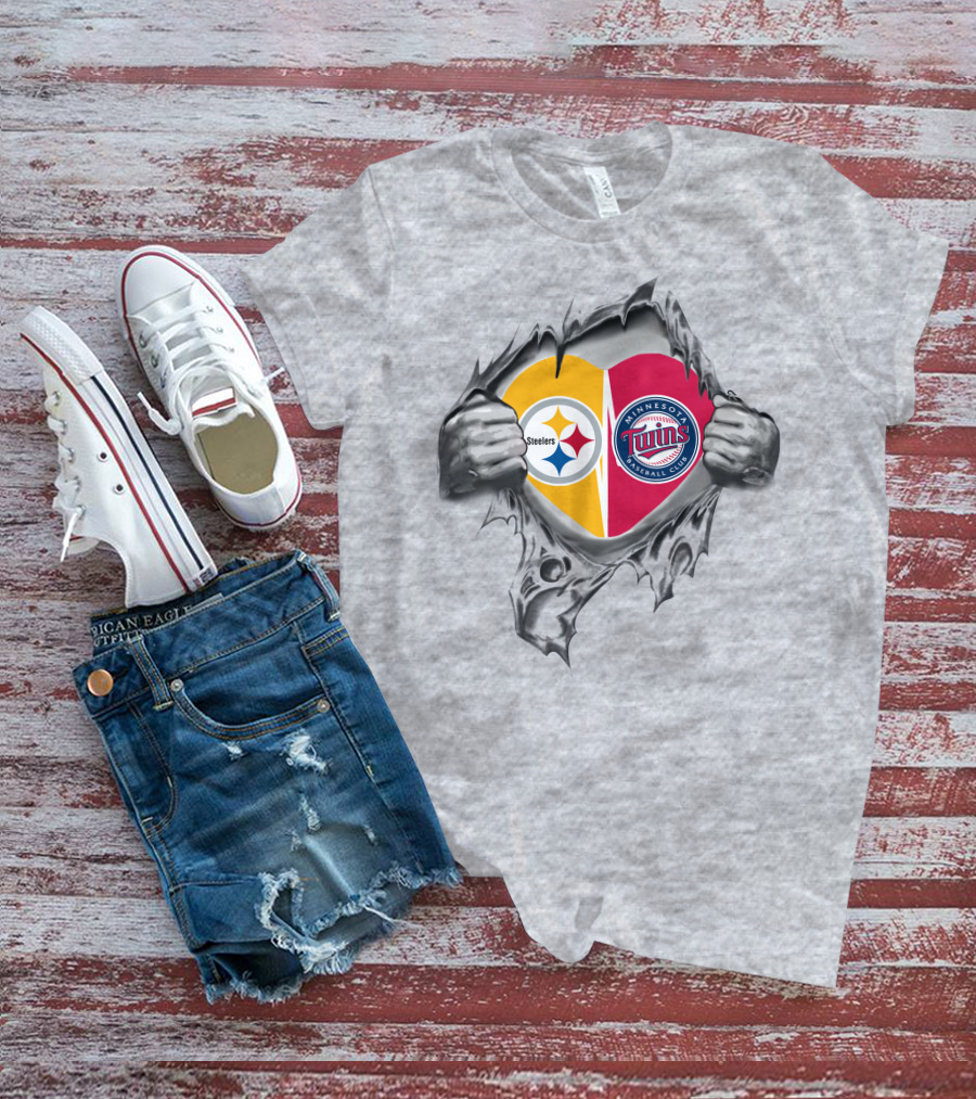 Steelers Twins Heart Steelers Logo Minnesota Twins Baseball Club T-Shirt