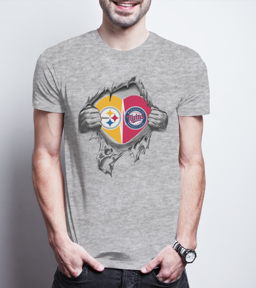 Steelers Twins Heart Steelers Logo Minnesota Twins Baseball Club T-Shirt