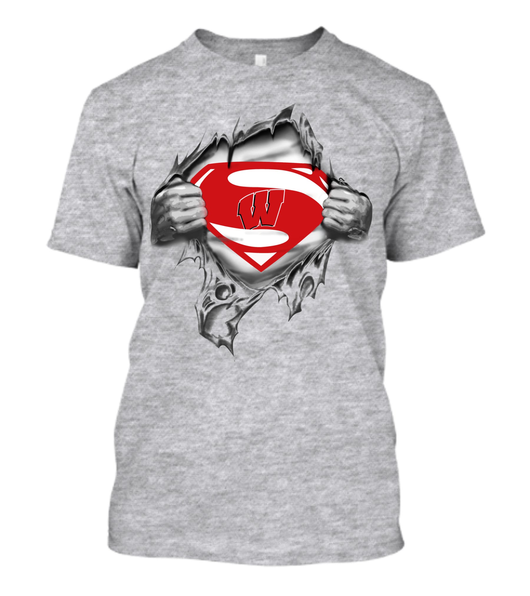 Wisconsin Badgers Superman Logo Rip T-Shirt