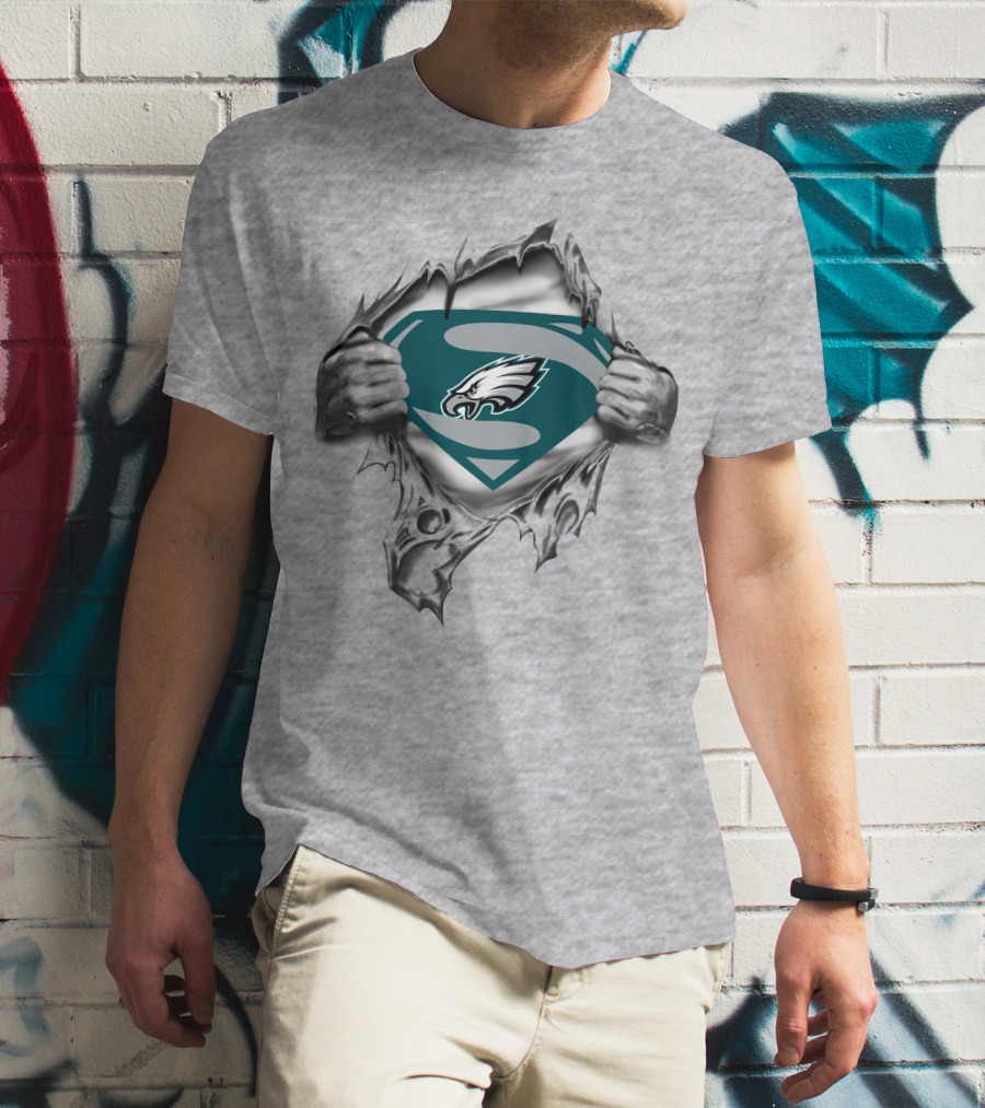 Eagles Superman Logo With Torn Effect And Hero Style Hands T-Shirt