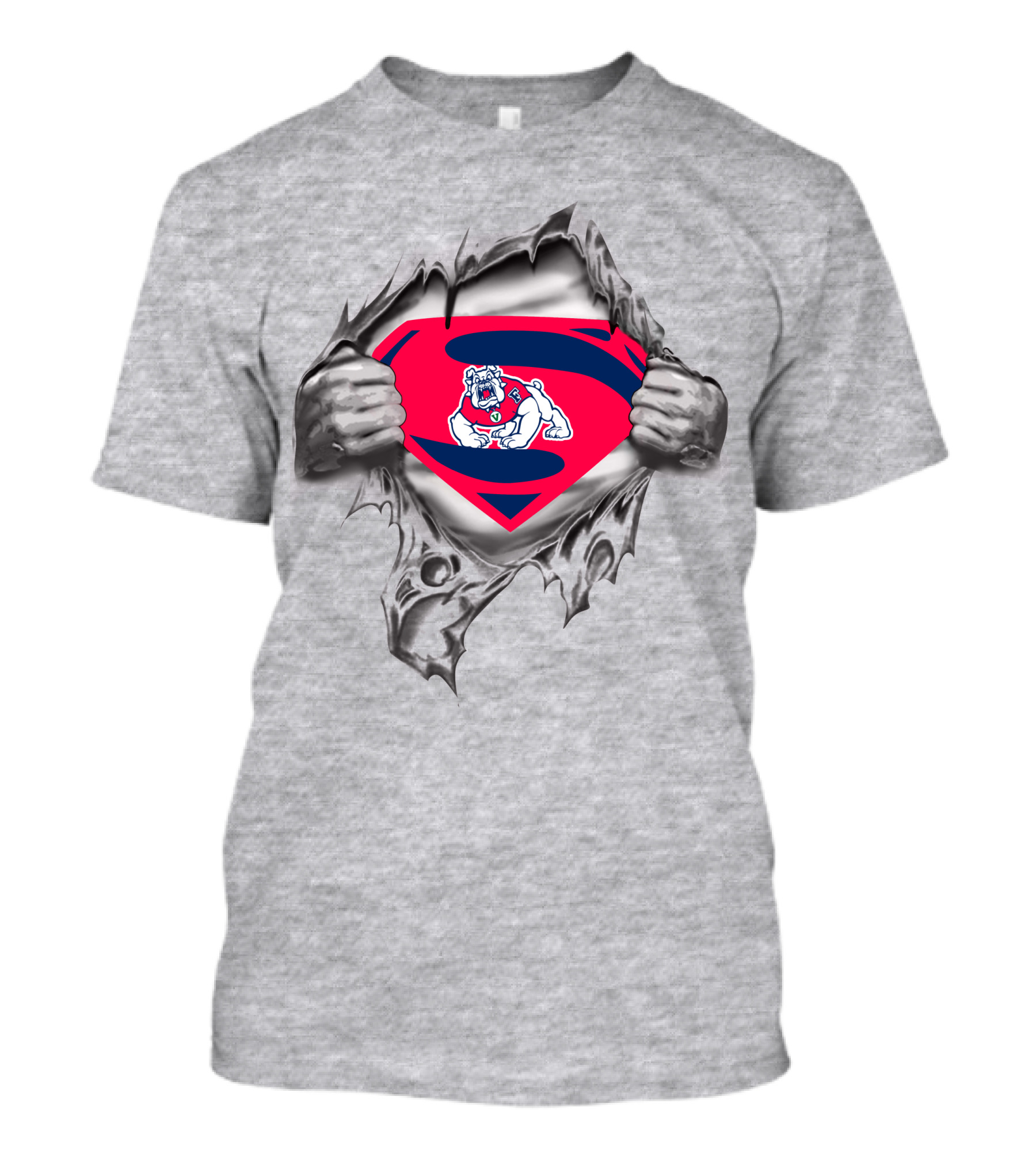 Fresno State Bulldog Superman Emblem With Bulldog Logo Torn T-Shirt
