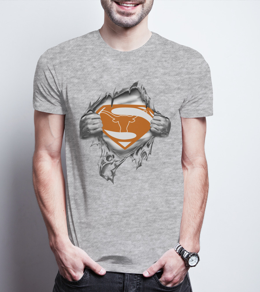 Longhorn Superman Logo Torn Reveal Texas Football Team Symbol T-Shirt