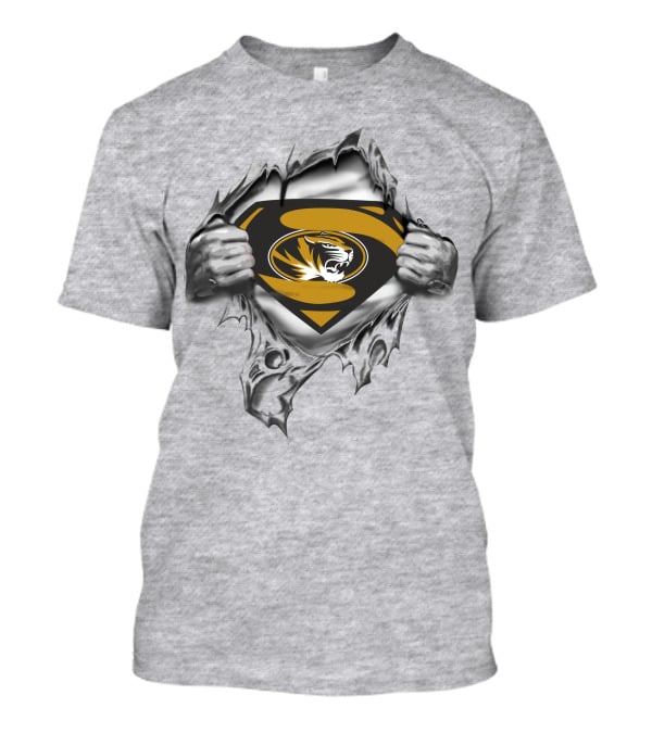 Missouri Tigers Superman Logo With Torn Chest T-Shirt