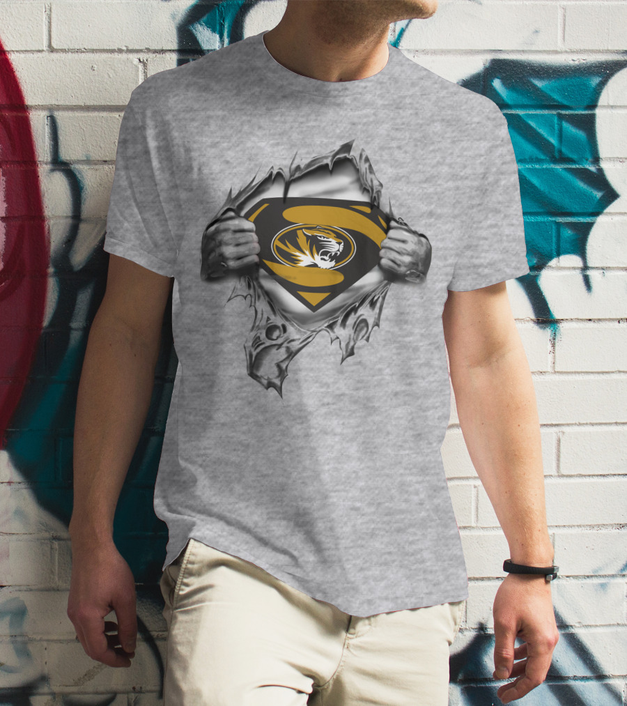 Missouri Tigers Superman Logo With Torn Chest T-Shirt