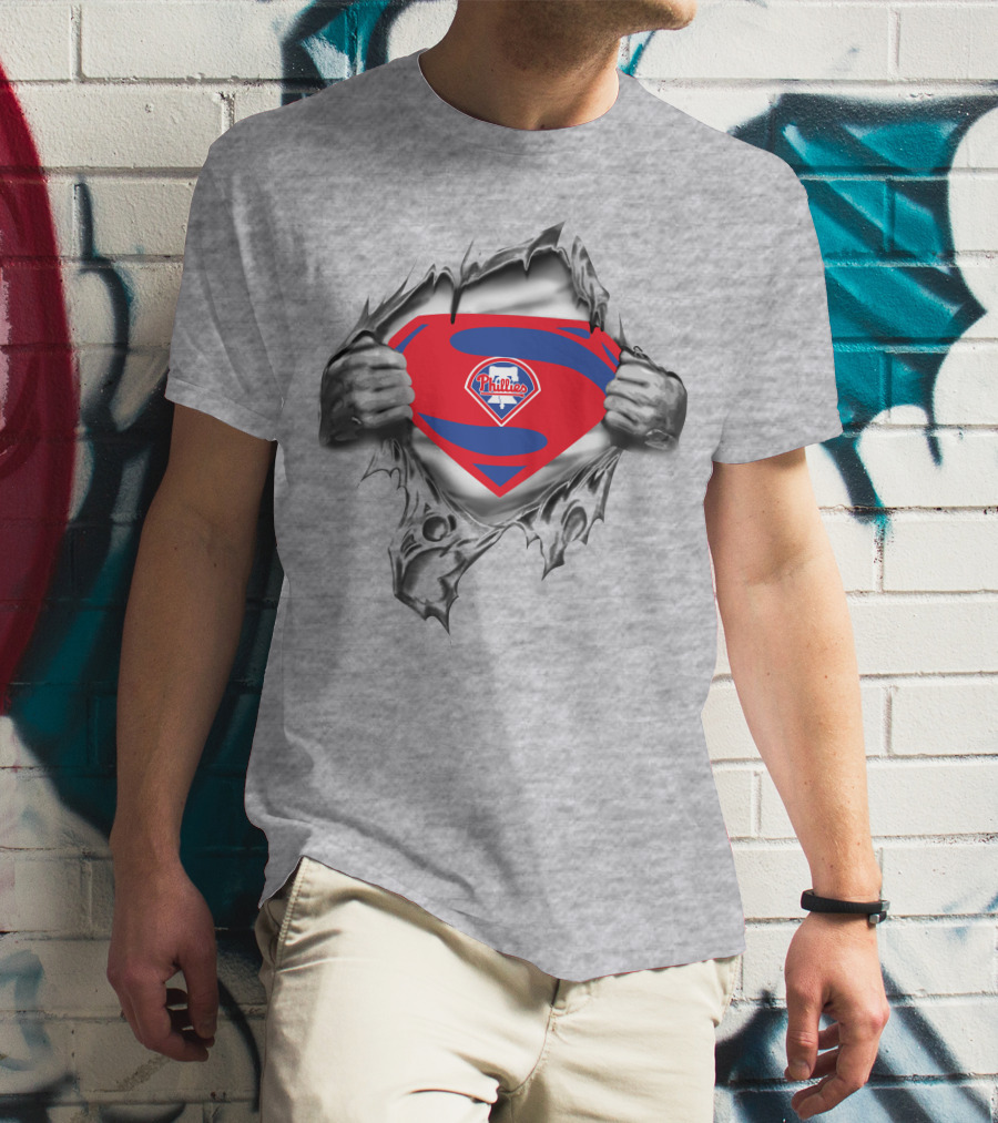 Phillies Logo Superman Shield Chest Tear T-Shirt