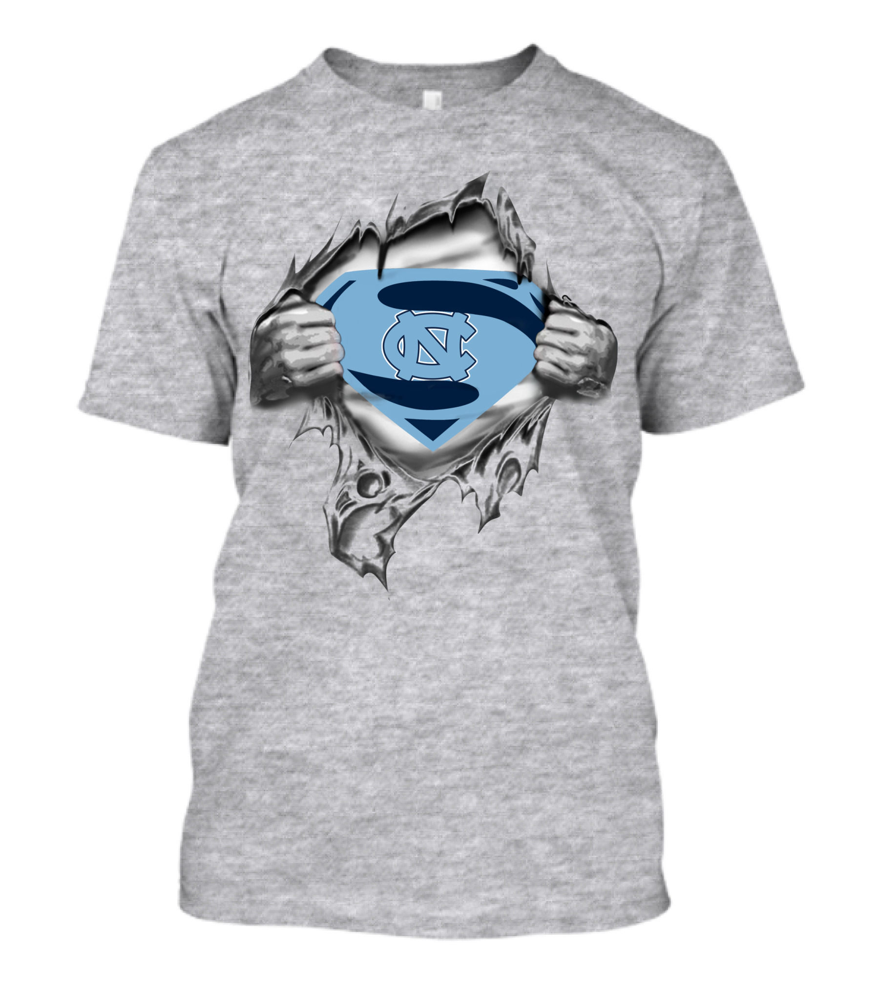 Tar Heels Superman Logo Ripping Through NC Emblem T-Shirt