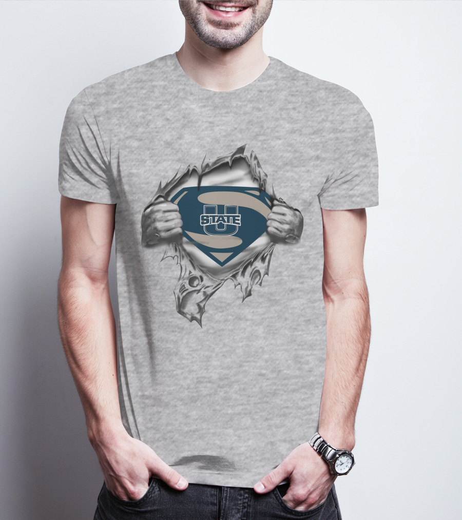 Utah State Aggies Superman Style Breaking Through T-Shirt