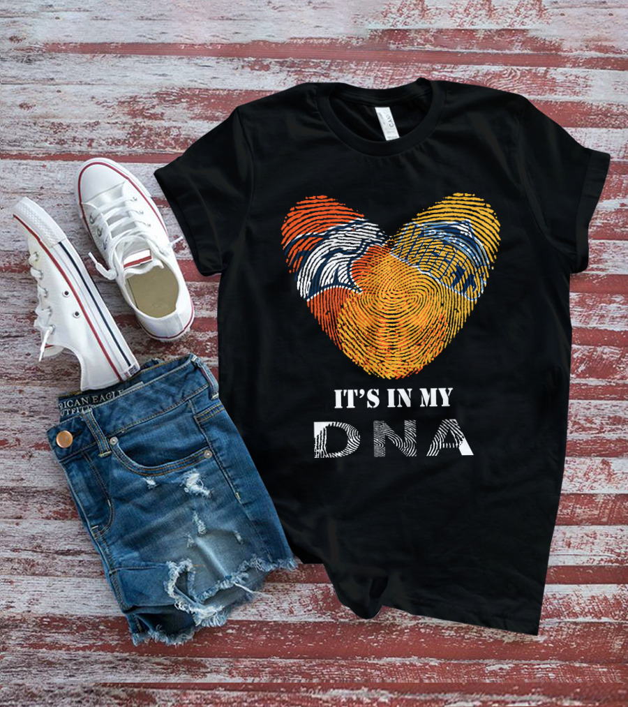 Broncos Nuggets Fingerprint Heart It's In My DNA T-Shirt