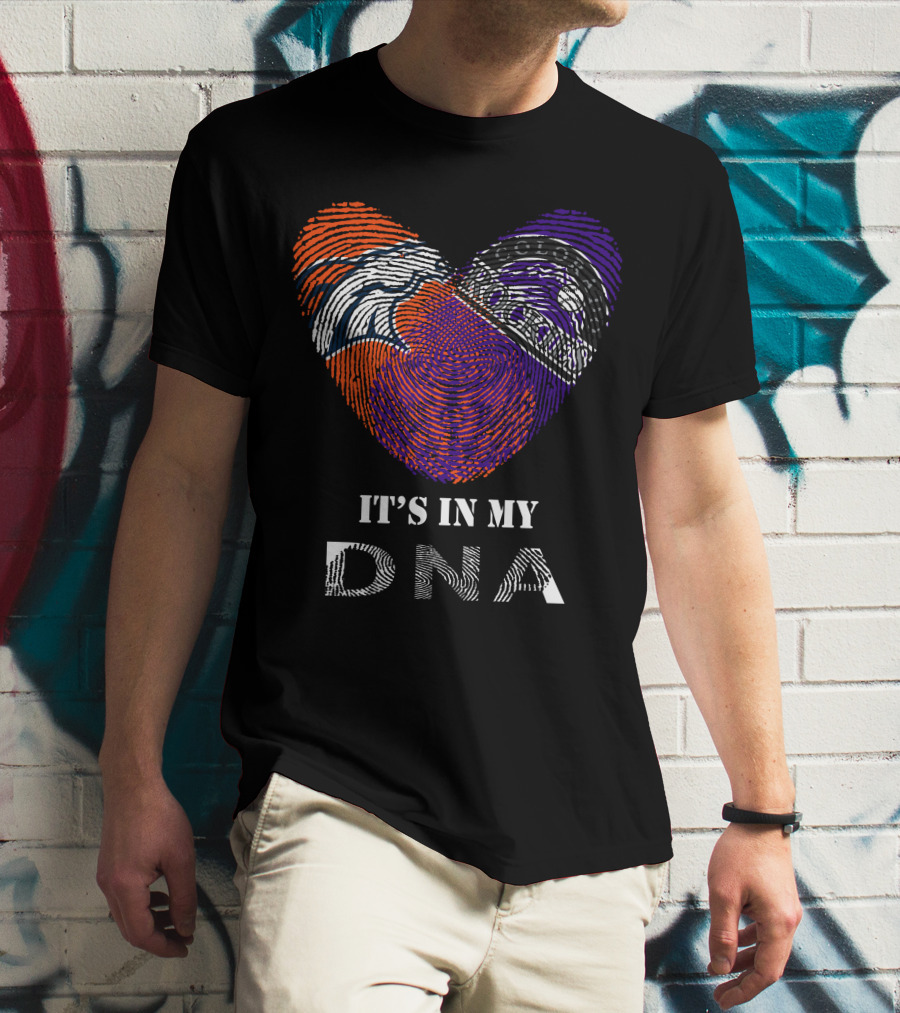 Broncos Rockies It's In My DNA Football Baseball Heart Fingerprint T-Shirt