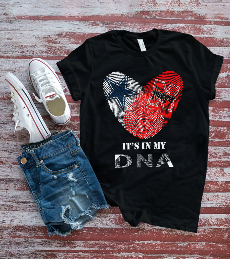 Cowboys Huskers It's In My Dna Fingerprint Heart With Star And N T-Shirt