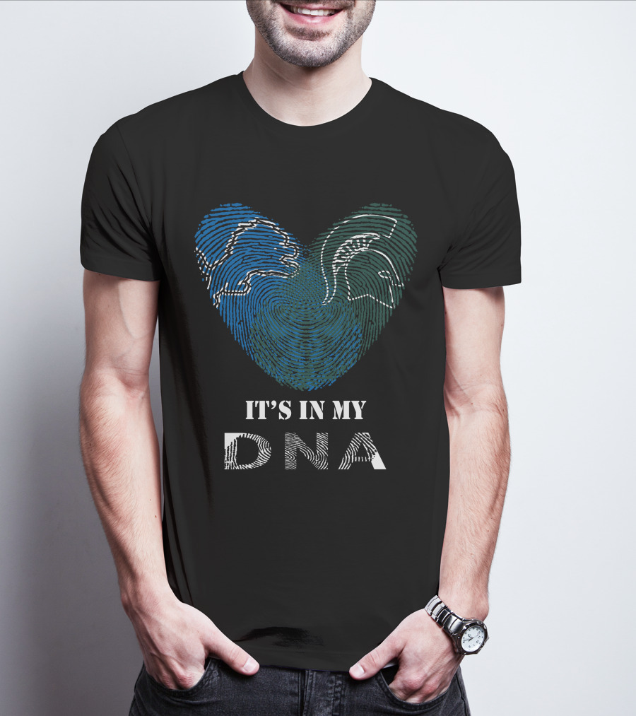 Lions Spartans It's In My DNA Fingerprint Heart T-Shirt