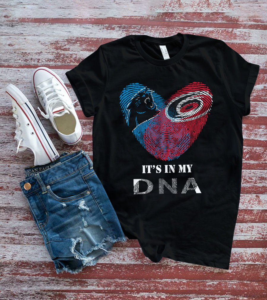 Panthers Carolina Hurricanes Heart-Shaped Fingerprint It's In My DNA T-Shirt