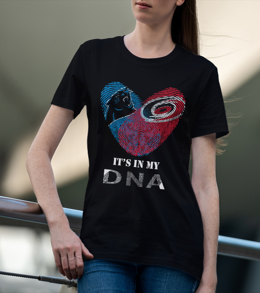 Panthers Carolina Hurricanes Heart-Shaped Fingerprint It's In My DNA T-Shirt