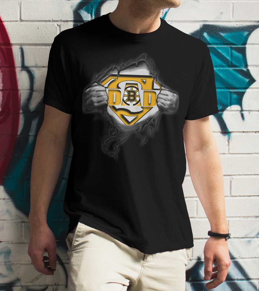 Boston Bruins Super Dad Logo With Shield And Hands T-Shirt