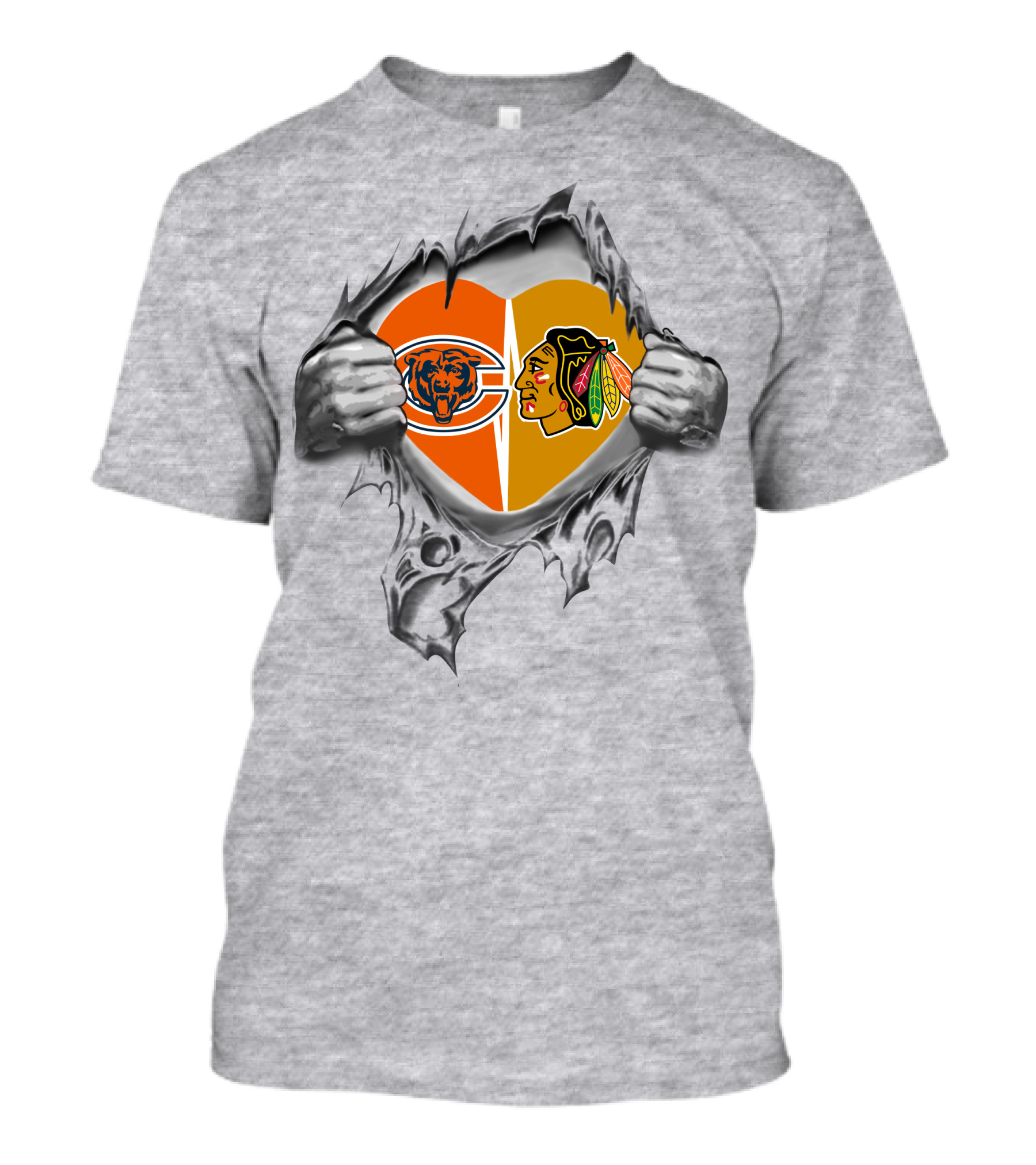 Chicago Bears Blackhawks Heart Logo Fusion T-Shirt