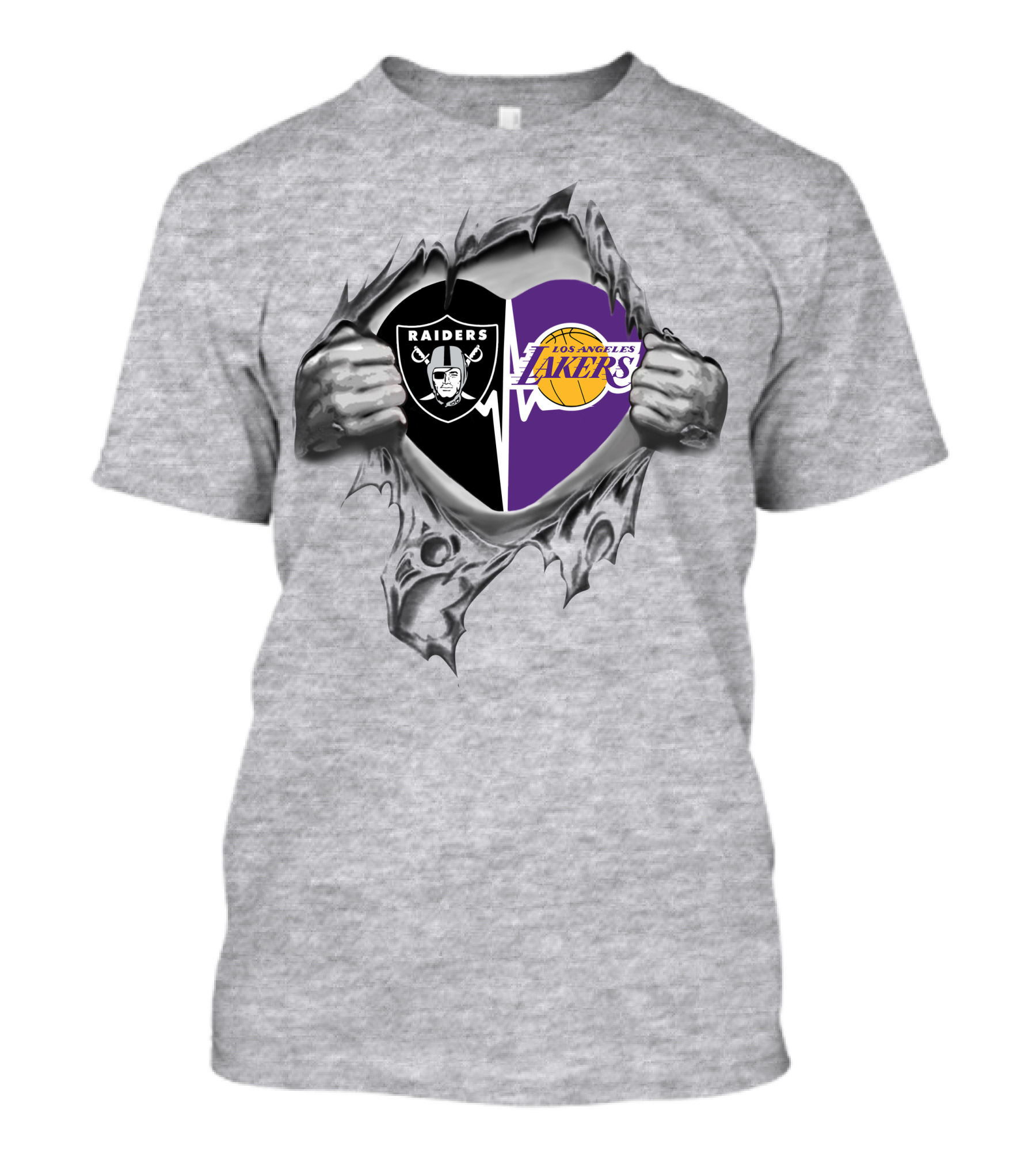 Raiders Los Angeles Lakers Heart Logo Split T-Shirt