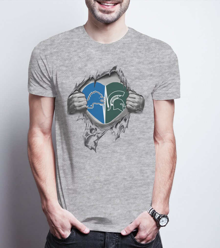 Detroit Lions Michigan State Spartans Heart Symbol T-Shirt