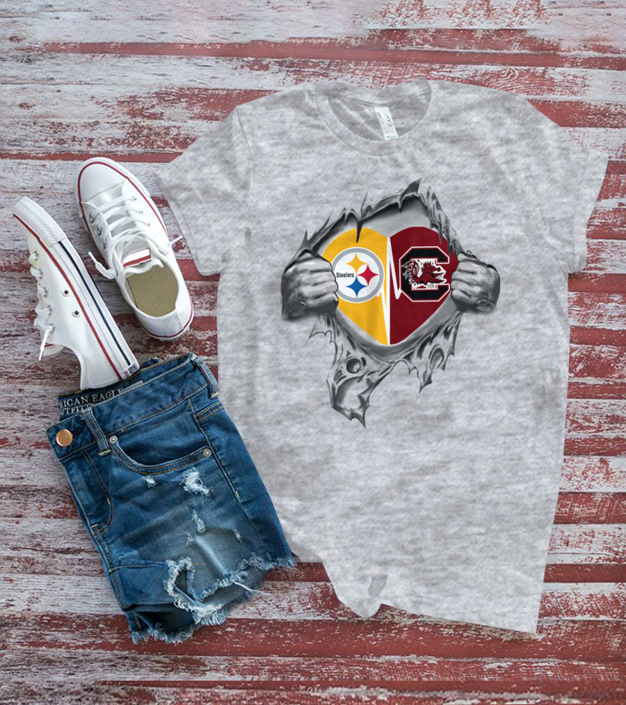Steelers Gamecocks It's In My Heart Logo Combination T-Shirt