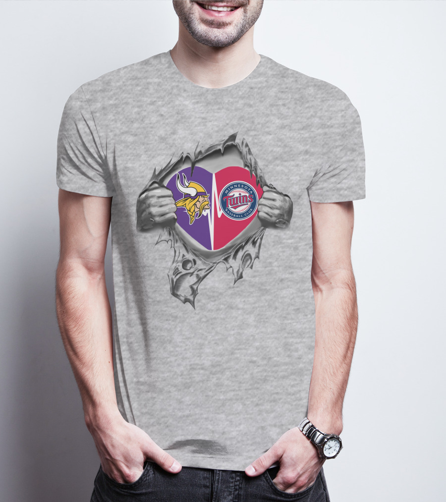 Minnesota Vikings And Twins Heart Logo Combination T-Shirt