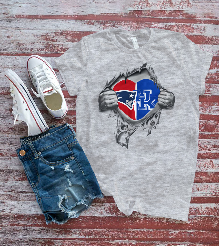 New England Patriots Kentucky Wildcats Heart Logo Fusion T-Shirt