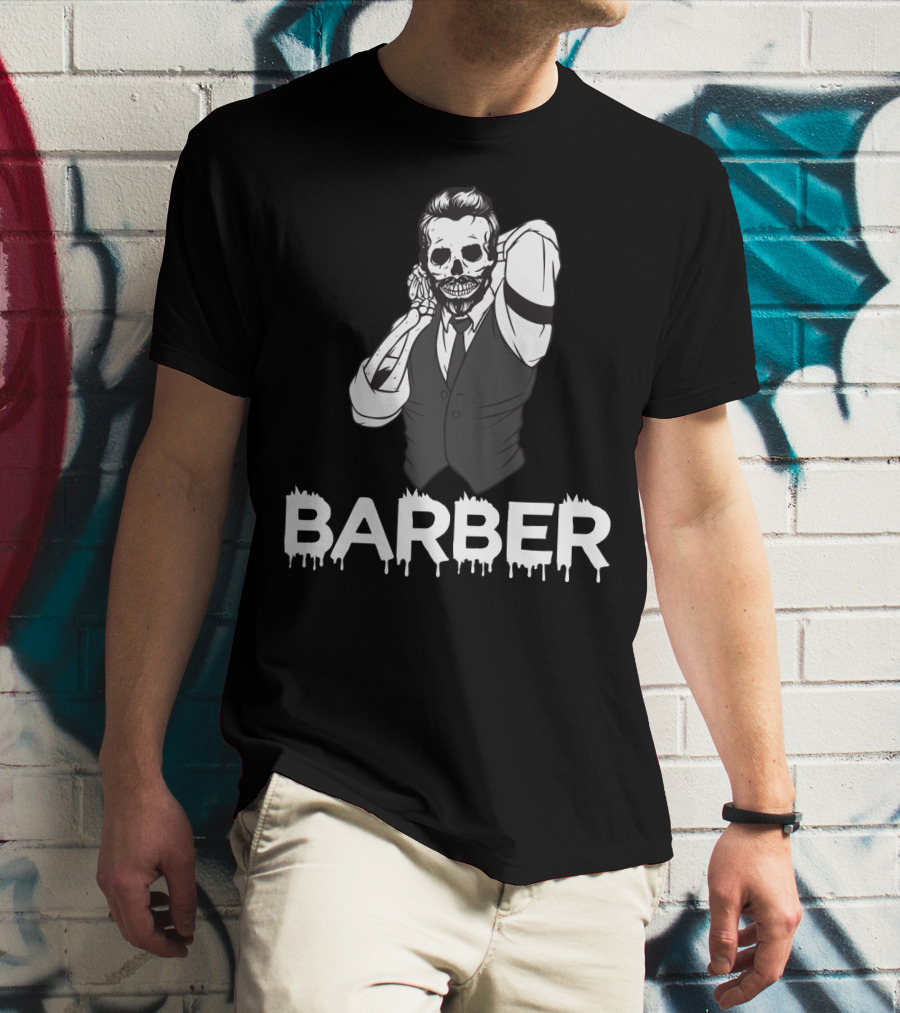 Halloween Barber Skeleton Hairstylist T-Shirt