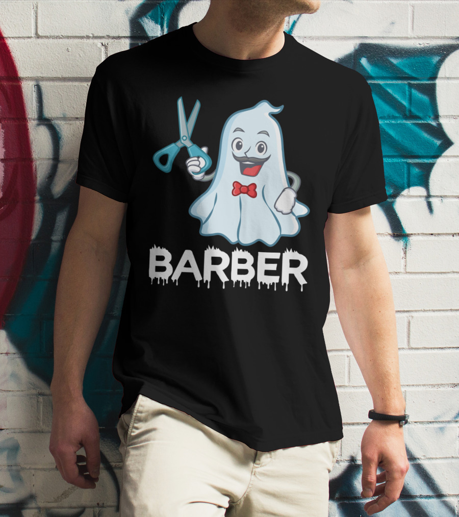 Halloween Ghost Barber Hairstylist Scissors Spirited T-Shirt