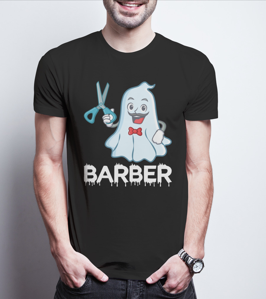 Halloween Ghost Barber Hairstylist Scissors Spirited T-Shirt