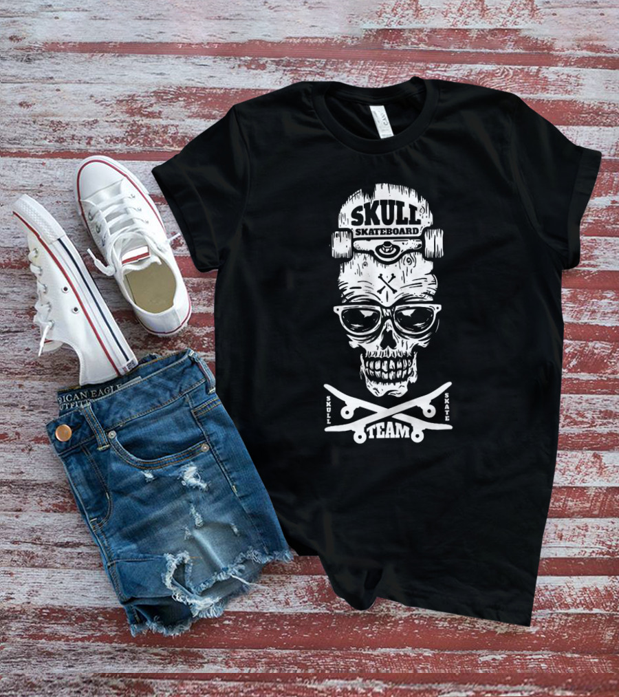 Skull Team Skateboard Halloween Skull Skate Skateboard T-Shirt