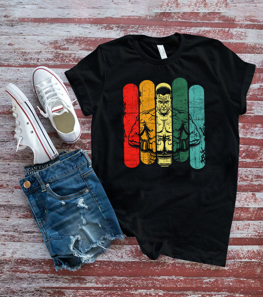 Retro Boxing Champion With Bold Multicolor Stripes T-Shirt