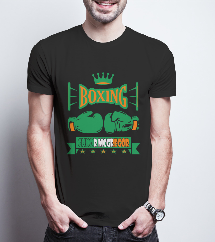 Boxing Conor Mcgregor Green Gloves Crown Stars T-Shirt