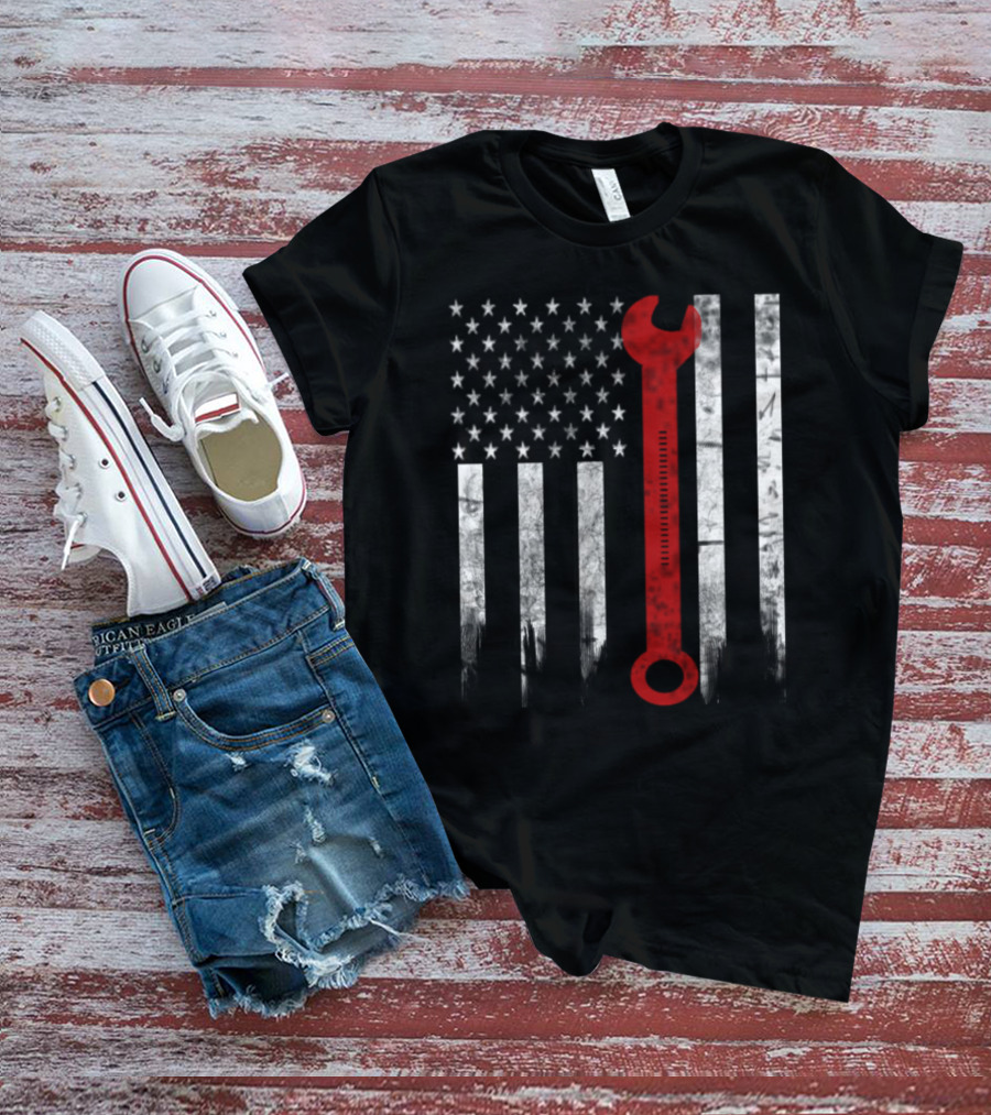 American Flag Wrench Engineer T-Shirt