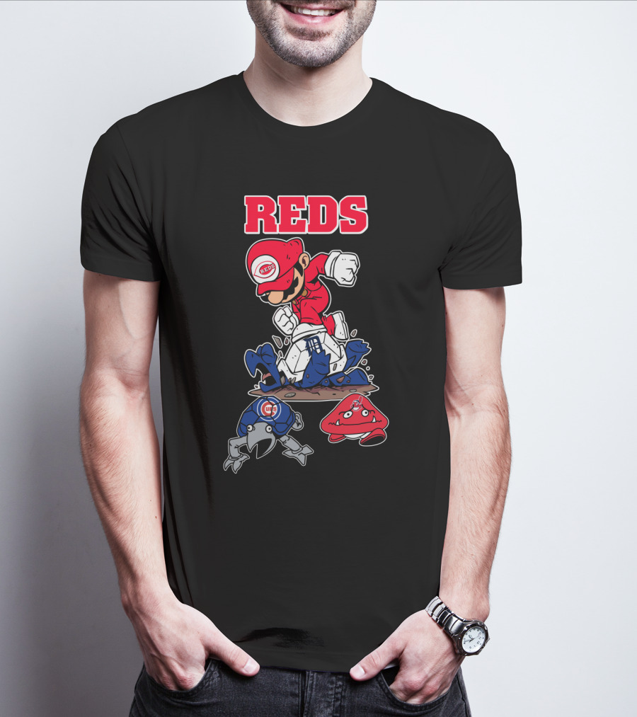 Reds Cincinnati Baseball Super Mario Style Crossover T-Shirt