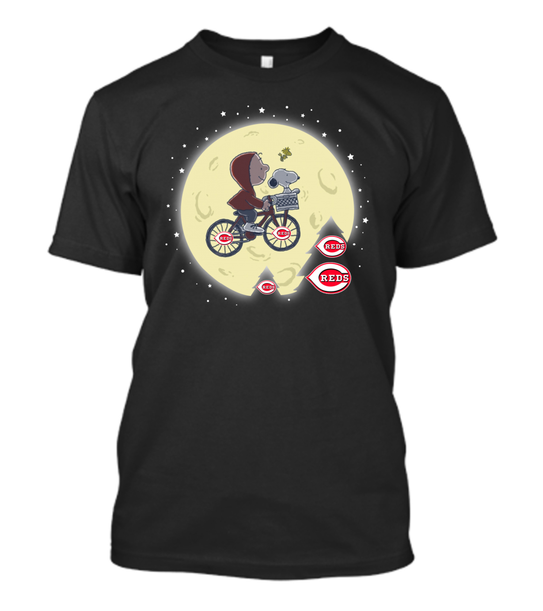 Cincinnati Reds E.t. Peanuts Crossover With Moon And Bicycle T-Shirt