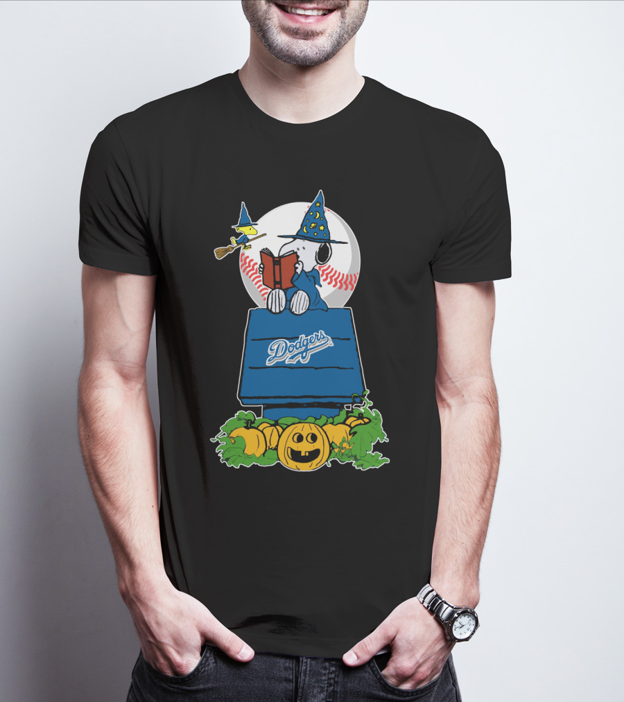 Halloween Dodgers Snoopy Wizard With Woodstock And Pumpkins T-Shirt
