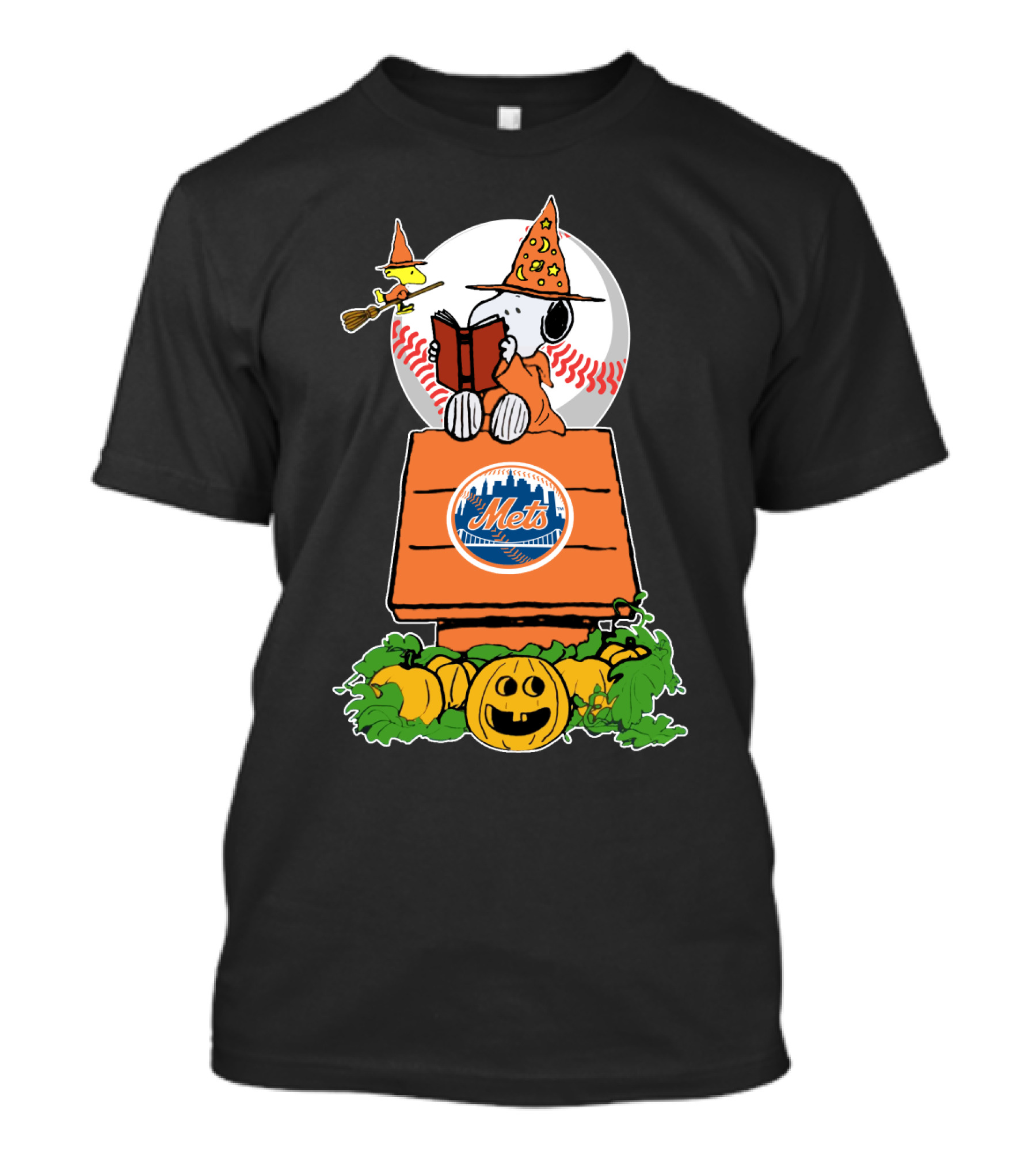Mets Halloween Snoopy Reading Baseball Pumpkin Patch Theme T-Shirt