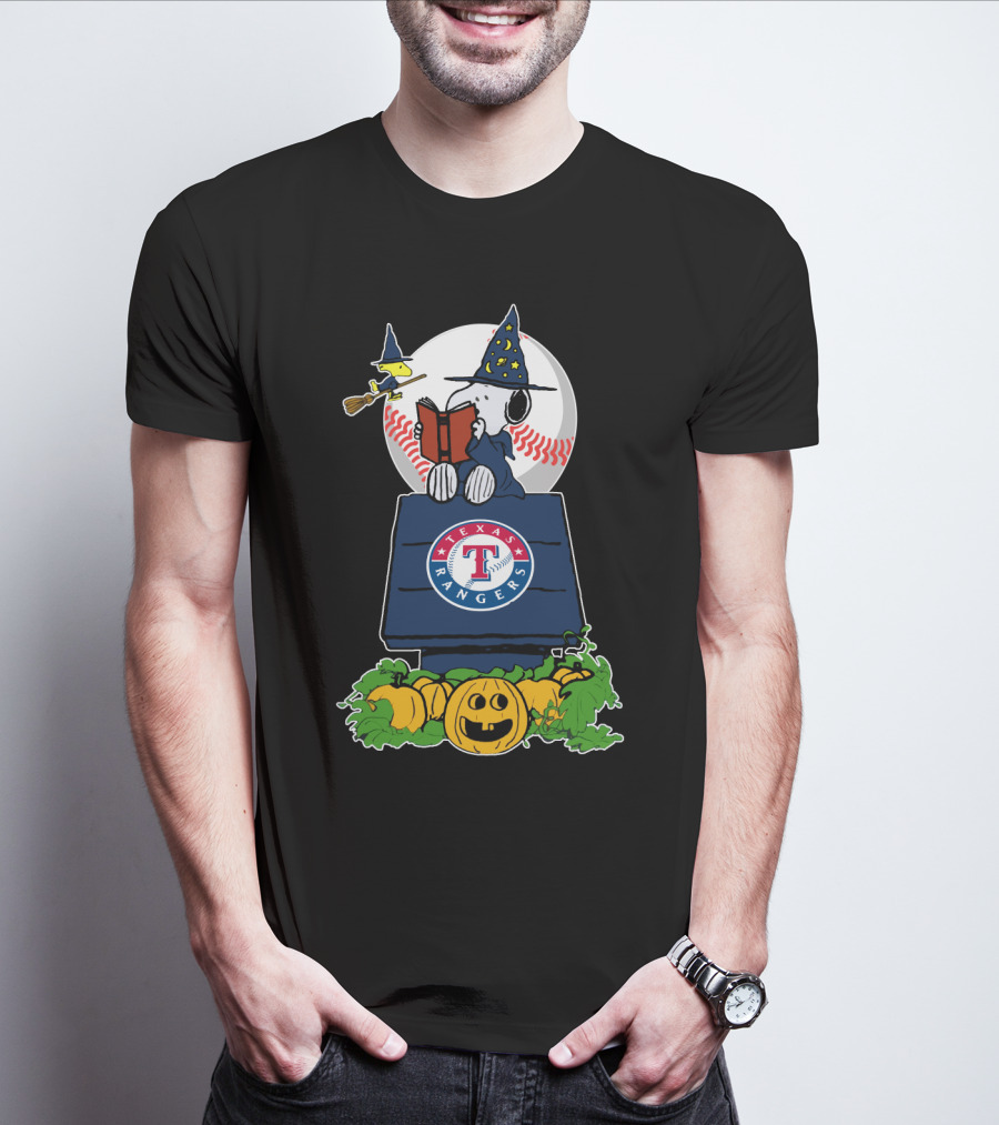 Texas Rangers Snoopy Halloween Pumpkins Magic Scene T-Shirt