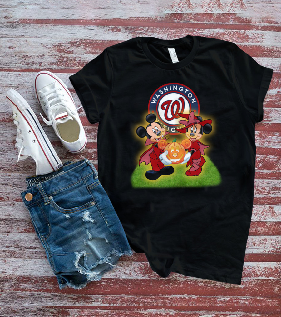 Washington Nationals Halloween Mickey And Minnie With Pumpkin T-Shirt
