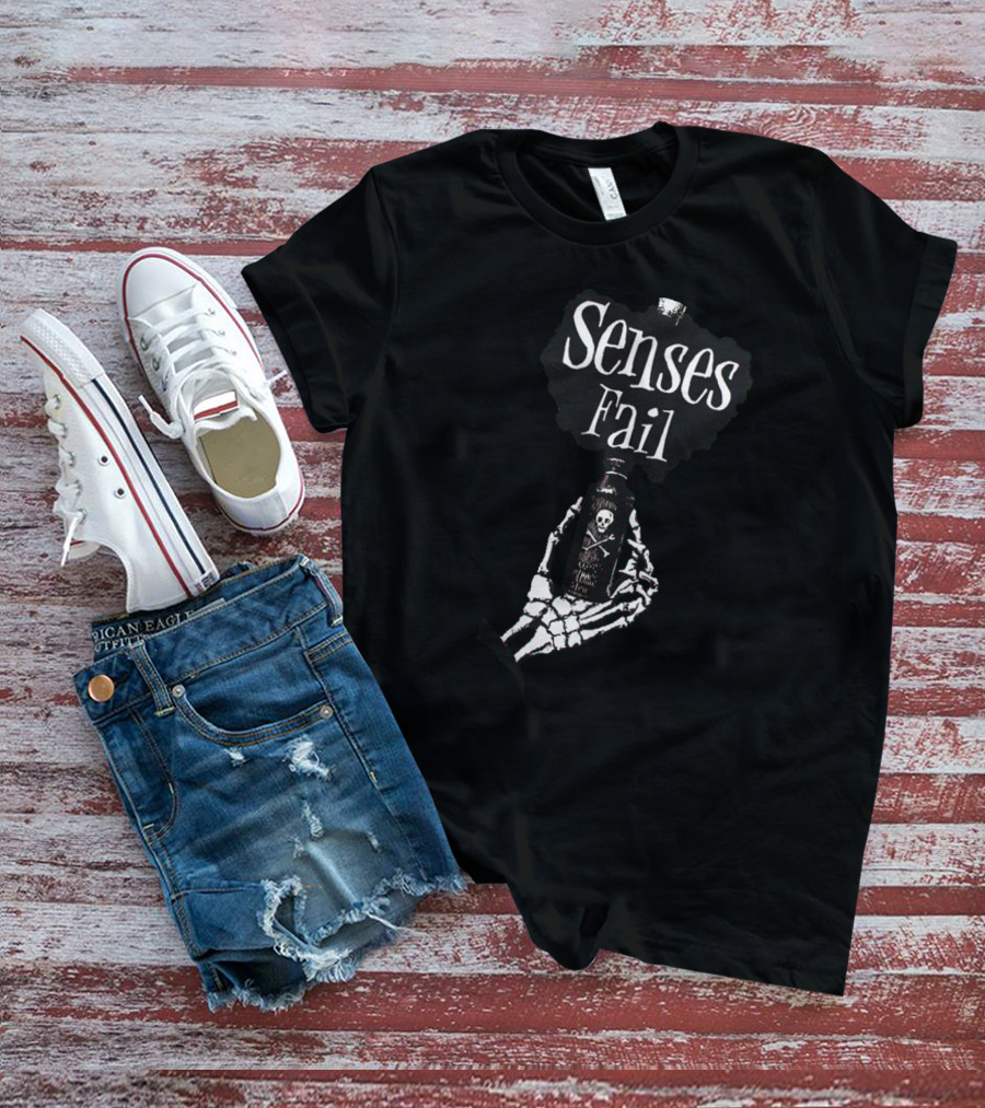 Senses Fail Skeleton Hand Holding Poison Bottle T-Shirt