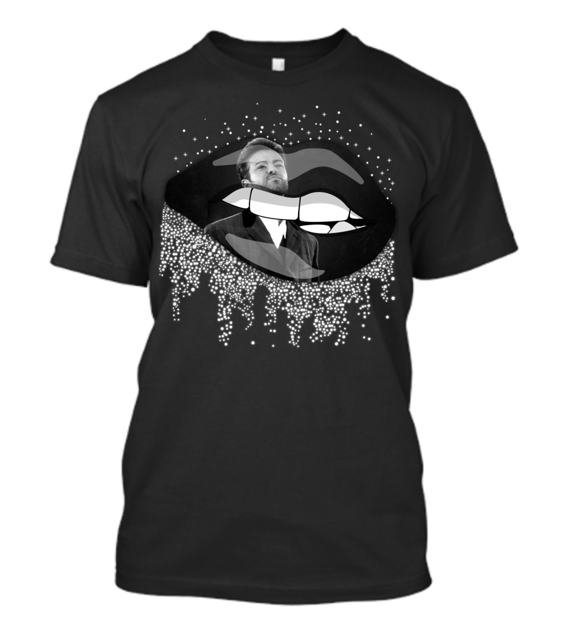 George Michael Sparkling Lips Graphic With Starry Effect T-Shirt