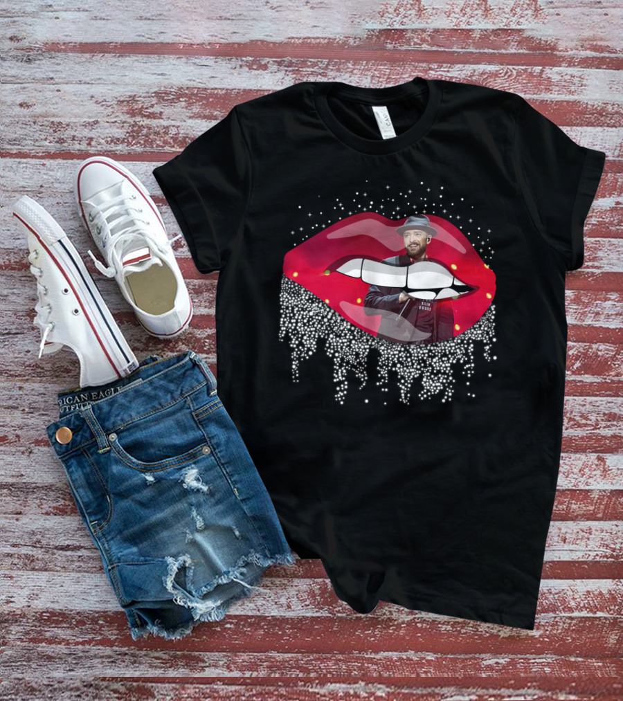 Justin Timberlake Red Lips Dripping Rhinestones Hat T-Shirt