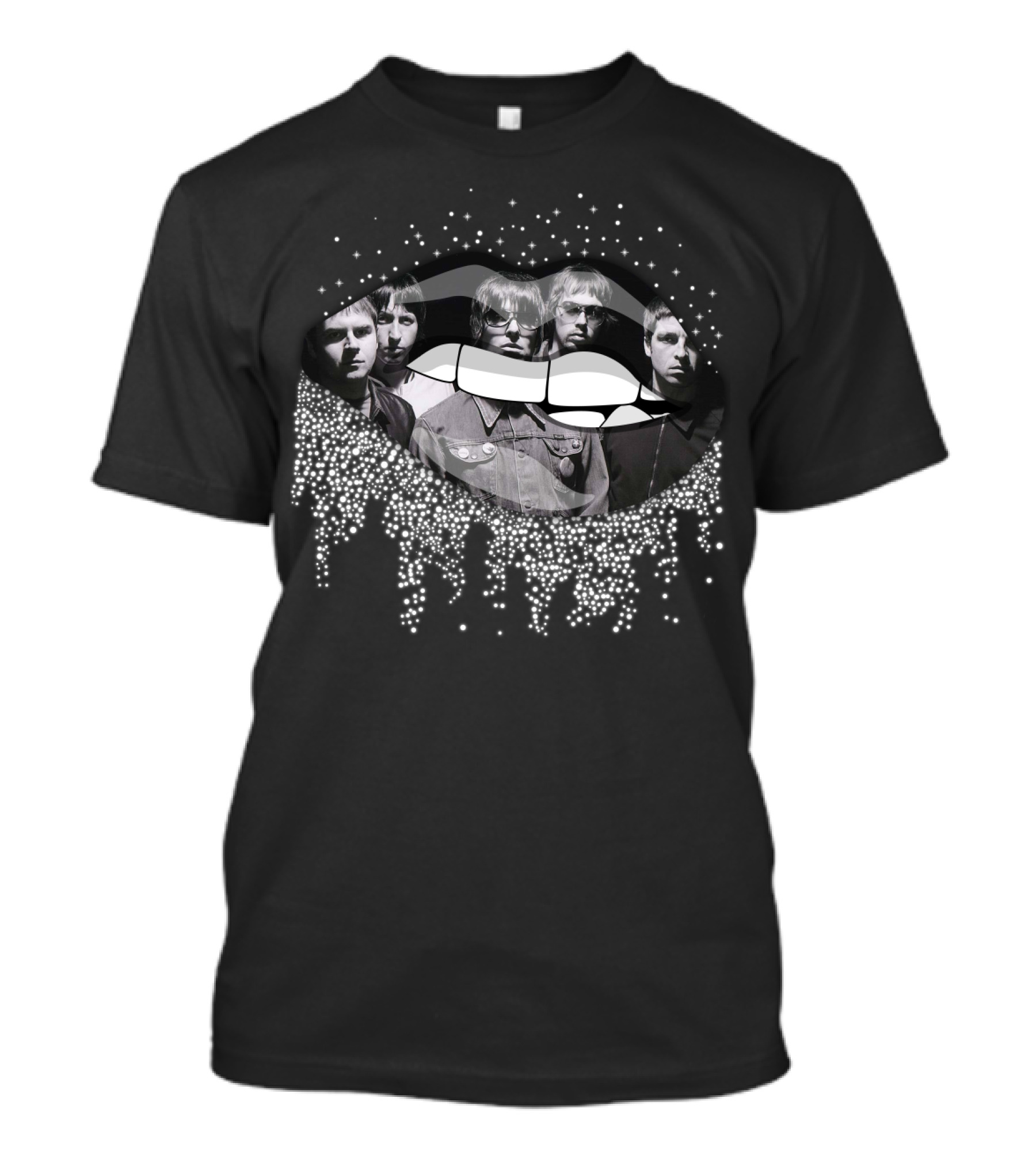 Oasis Band Portrait With Glittered Lips T-Shirt