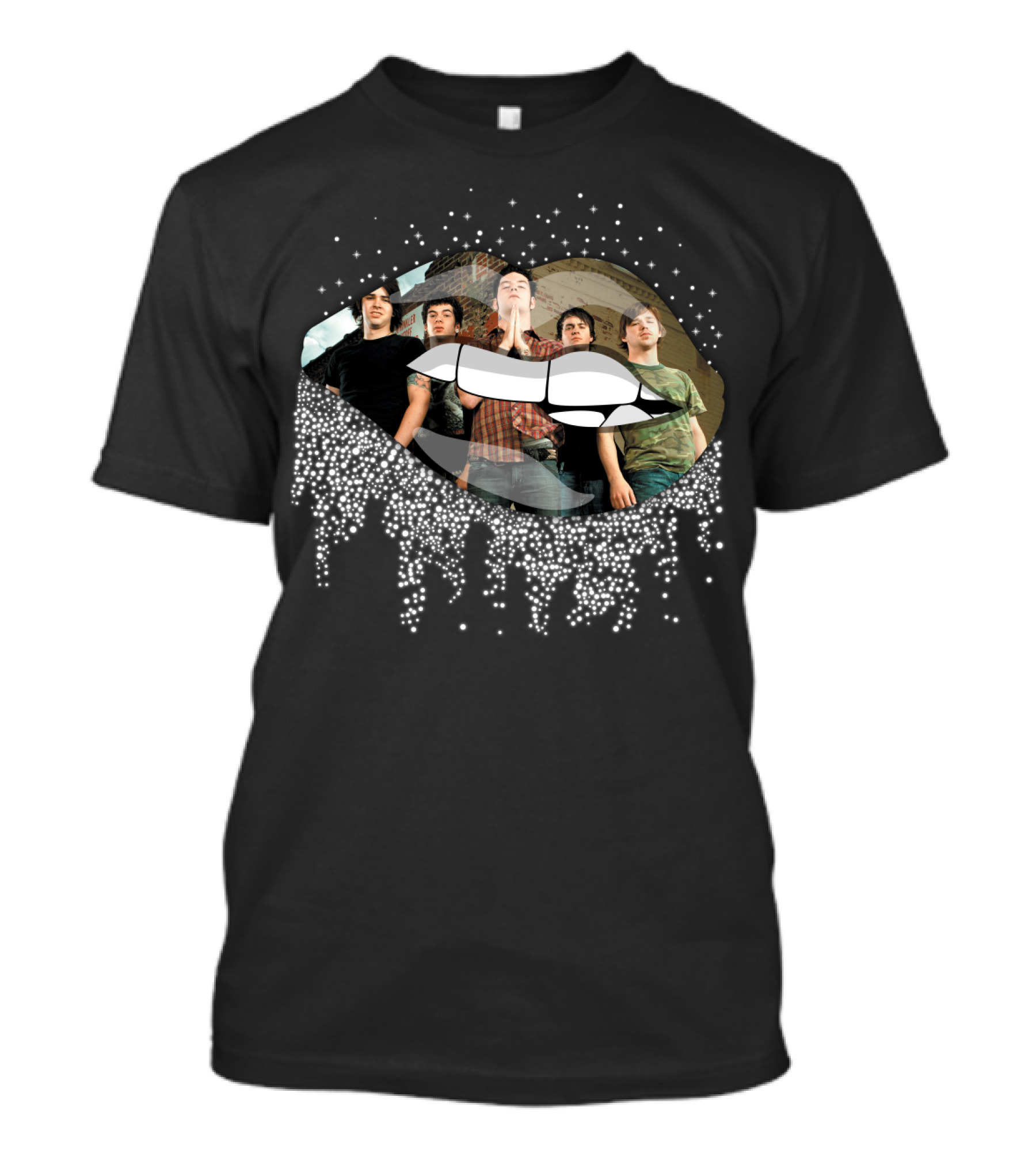 Senses Fail Band Graphic With Dripping Lips And Starry Effects T-Shirt