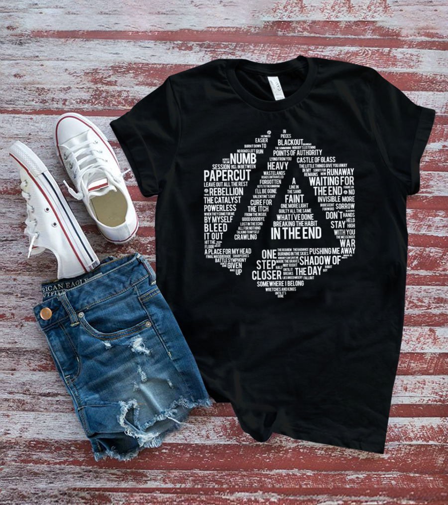 Rock Band Linkin Park Song Titles Collage Featuring In The End And Numb T-Shirt