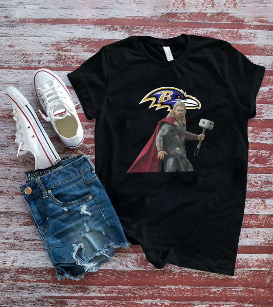 Baltimore Ravens Thor Crossover With Mjolnir Hammer T-Shirt