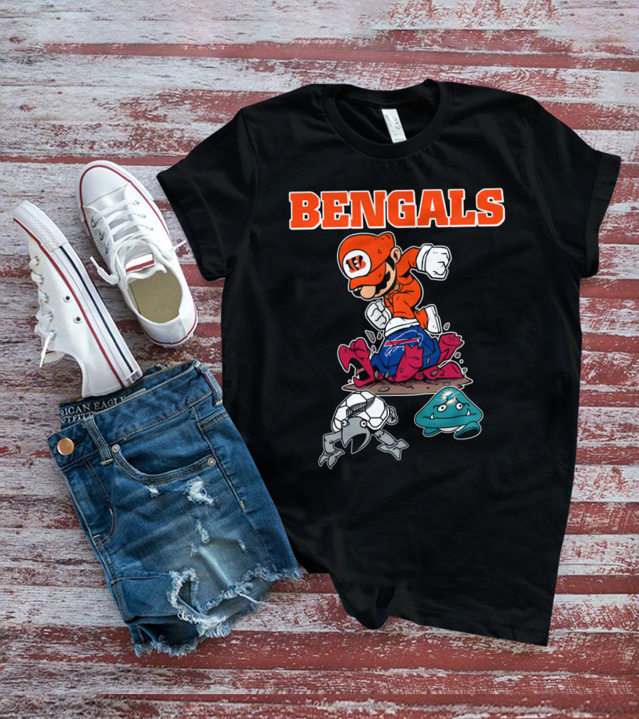 Bengals Mario Parody Knocking Out Football Opponents T-Shirt