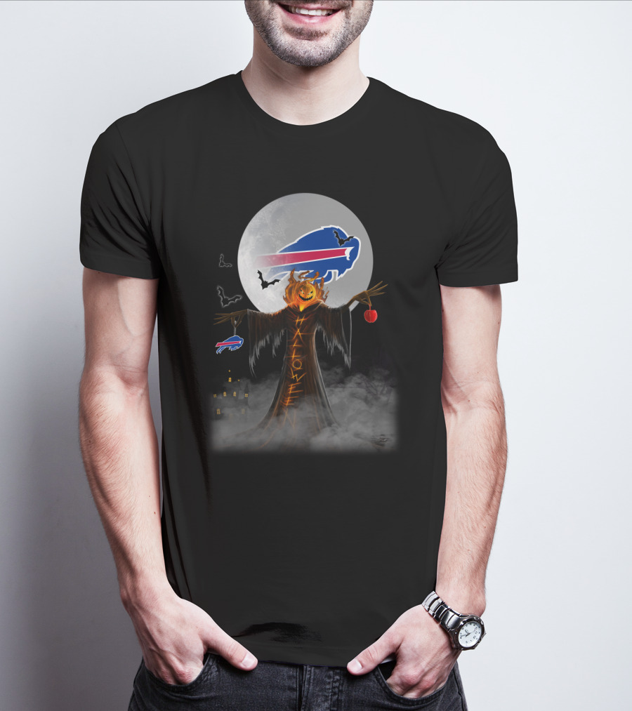 Buffalo Bills Halloween Moon Pumpkin Buffalo Logo Bats Haunted House T-Shirt