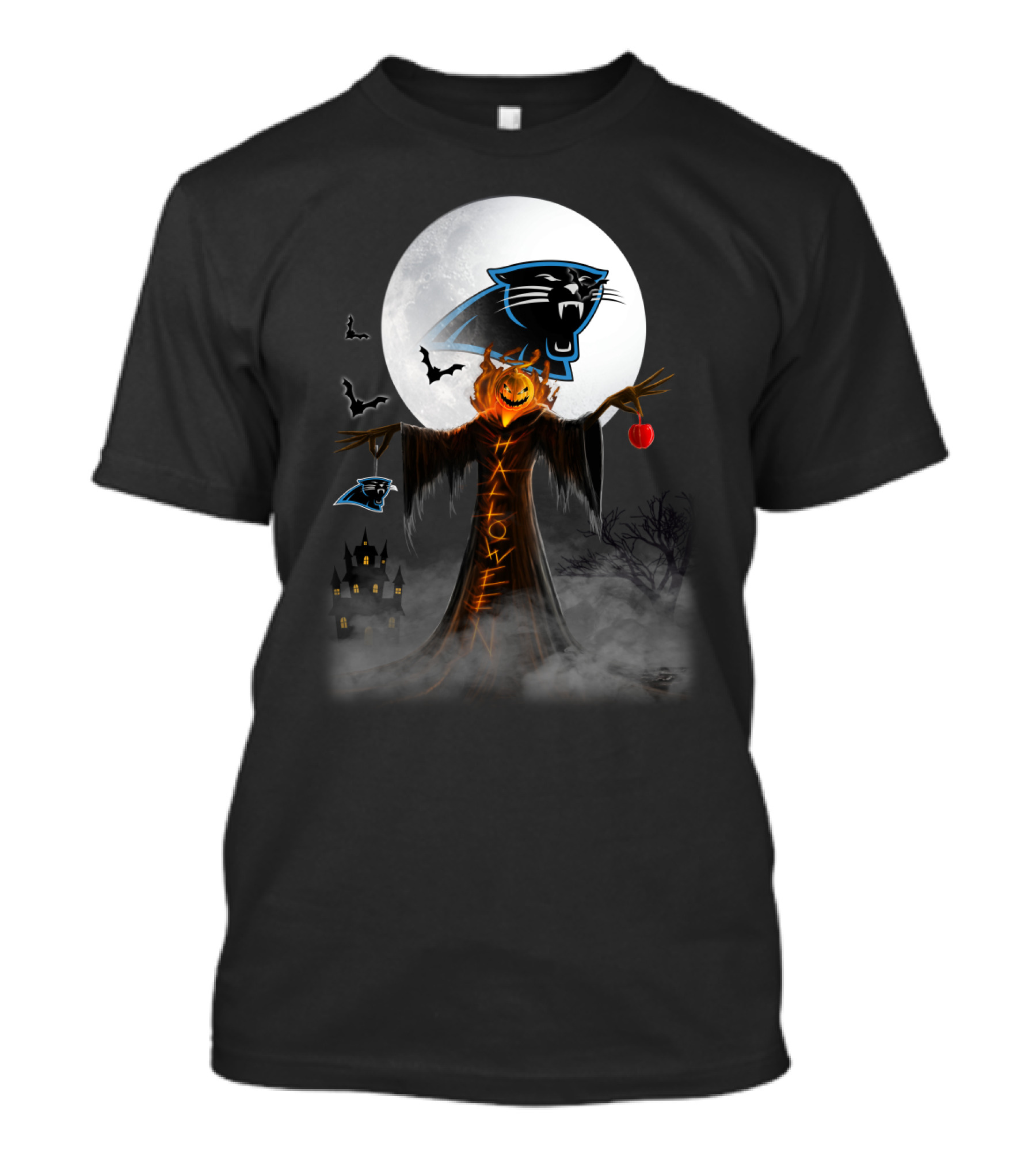 Halloween Carolina Panthers Moonlit Pumpkin Scarecrow T-Shirt