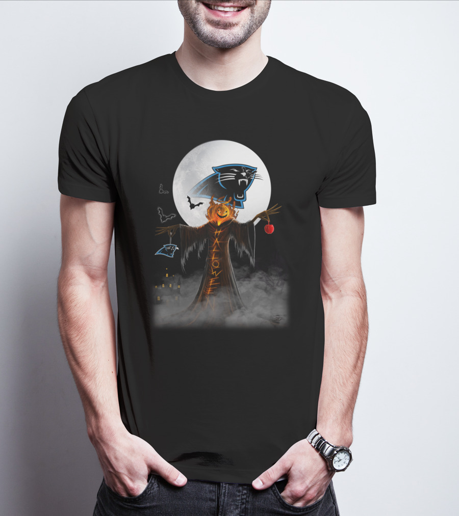 Halloween Carolina Panthers Moonlit Pumpkin Scarecrow T-Shirt