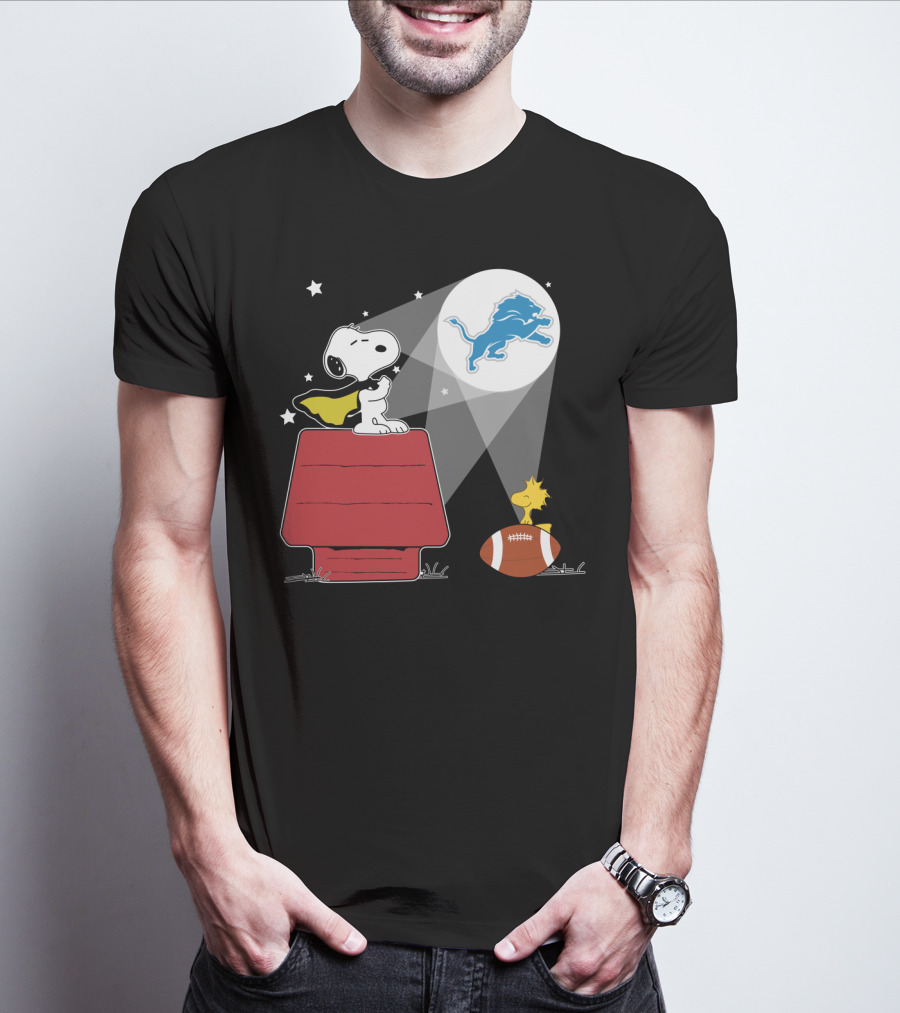 Snoopy Woodstock Moonlight Detroit Lions Football T-Shirt